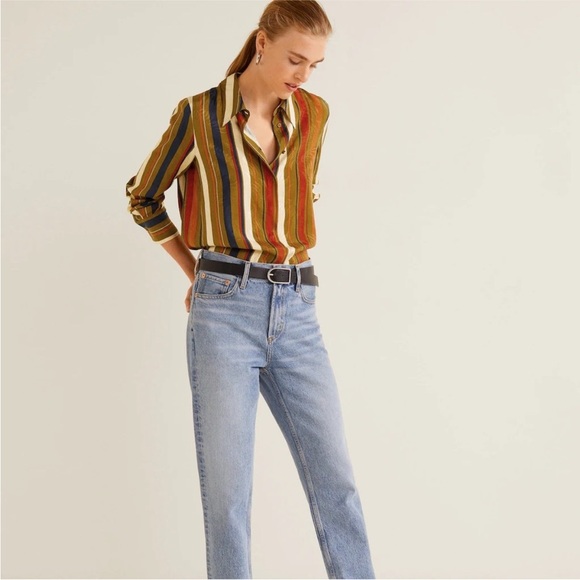 Mango Multicolor Fall Striped Button Down Shirt Size US 2 - Picture 3 of 9